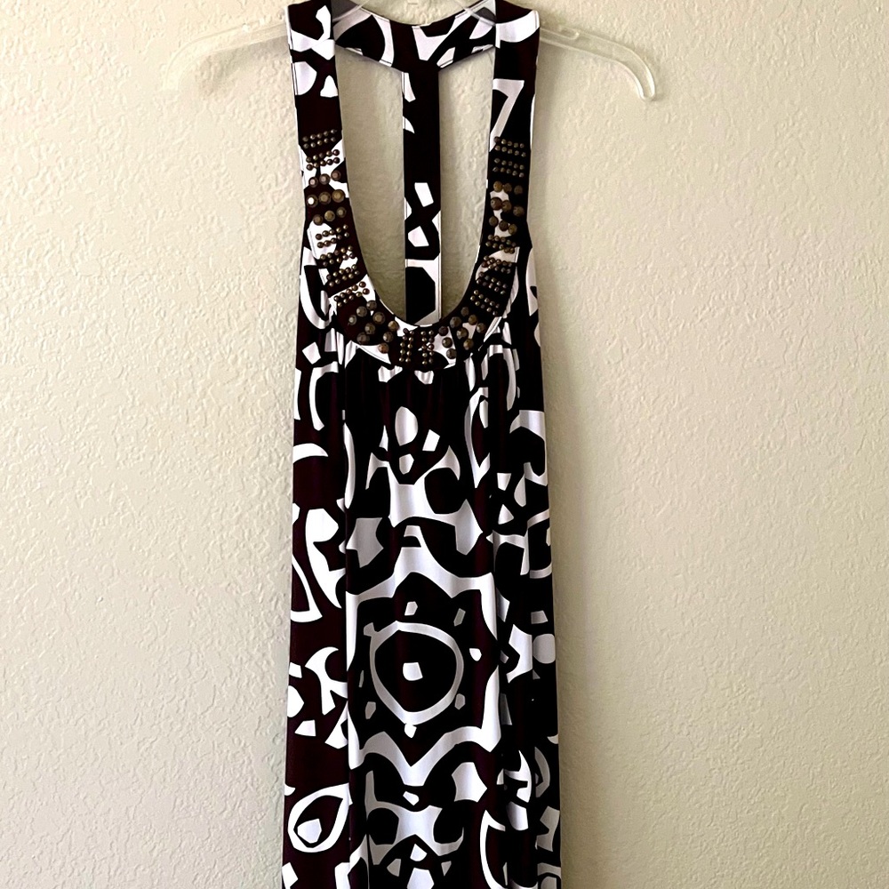 INC Brown and white T-back tank dress with stud details, Size L